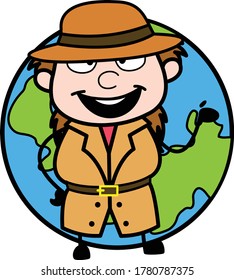 Cartoon Investigator with planet earth