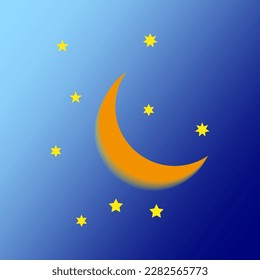 Cartoon invitation with yellow sky month stars. Vector illustration.