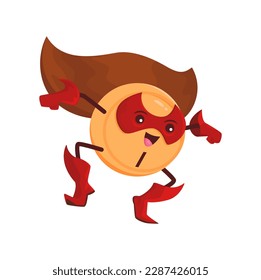 Cartoon iodine superhero micronutrient character. Isolated vector I fairytale defender personage, funny mineral or nutrient bubble in super hero cloak and mask. Comics book food supplement capsule