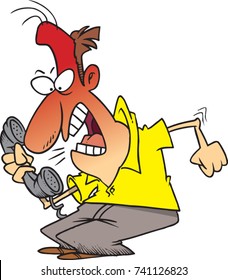 cartoon irate man screaming into a telephone