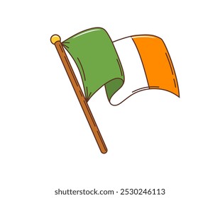 Bandera de Irlanda de dibujos animados, Anuncio del día de San Patricio presenta franjas de Vertical de verde, blanco y naranja, simboliza la unidad, con verde que representa a los católicos, naranja para los protestantes y blanco para la paz