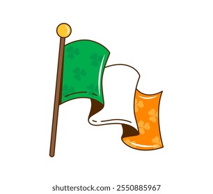 Cartoon Irland Flagge für St Patrick Day oder Irish National Day Feiertag und Feier, Vektorsymbol. Irland Flagge in Cartoon Retro Groovy Art für Irish Traditional Festival oder Saint Patrick Day Fest