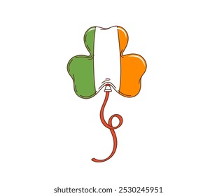 Balão groovy irlandês de desenhos animados, balão do dia de são patrício em forma de trevo de trevo em cores nacionais verde, branco e laranja. Balão vetorial isolado, símbolo de sorte, celebração e festival