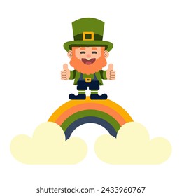 cartoon Irish Leprechaun and rainbow. Vector illustration. St. Patrick's Day. Isolated object.