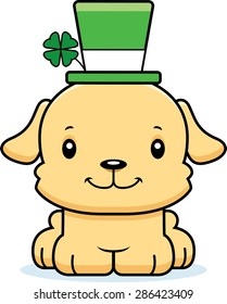 A cartoon Irish puppy smiling.