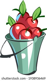 Cartoon iron bucket with red Apple harvest