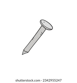 Cartoon iron nail hand-drawn isolated on a white background. Flat design. Vector illustration.
