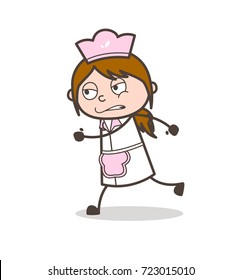 Cartoon Irritated Waitress Running Vector Illustration