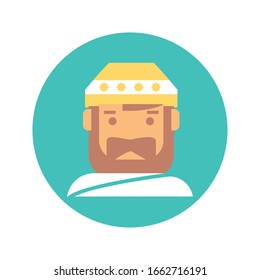 cartoon islamic man icon over white background, block style, vector illustration