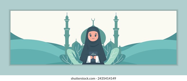 Cartoon islamic ramadhan  illustration banner