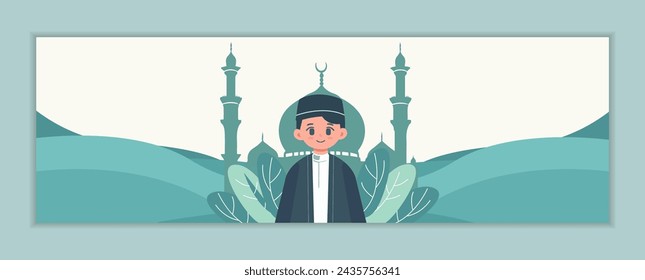 Cartoon islamic ramadhan  illustration banner