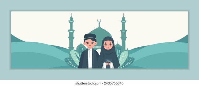 Cartoon islamic ramadhan  illustration banner