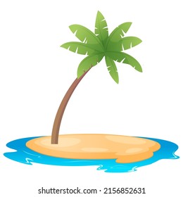 Cartoon Island with Beach, Sea and Palm Tree