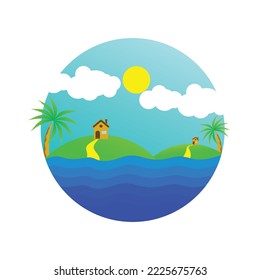 cartoon island and house vector
