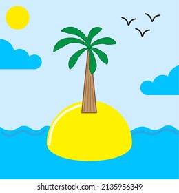 cartoon island palm sea. Summer icon. Vector illustration. stock image. 
