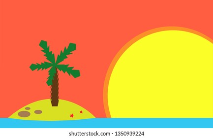 cartoon island in the sea pink sky and sunset bewitching landscape concept of sea adventures and vacations