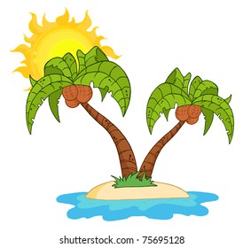 Cartoon Island With Two Palm Tree