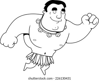 A cartoon islander man jumping and smiling.