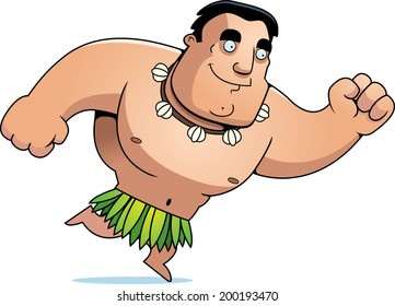A cartoon islander man running and smiling.