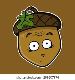 Cartoon isolated acorn - dumbfounded expression (vector)