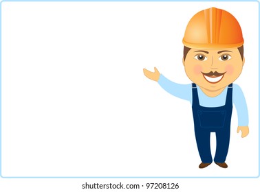 cartoon isolated builder showing and offers