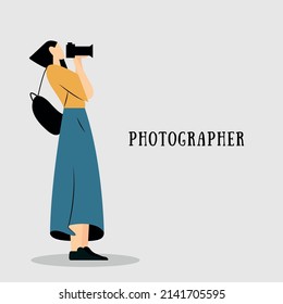 Cartoon isolated character holding a camera, photographer. Colorful flat illustration.