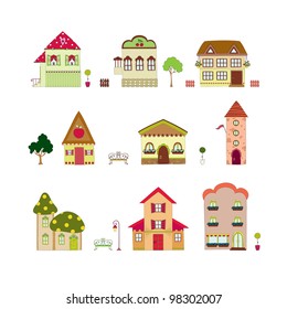 Cartoon isolated houses