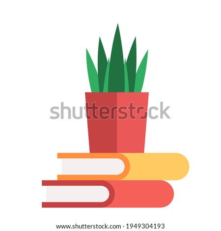Cartoon isolated object book and plant pot