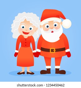 Cartoon isolated Santa Claus with wife vector illustration, christmas characters
