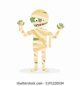 Cartoon isolated scary mummy zombie character vector illustration for Halloween