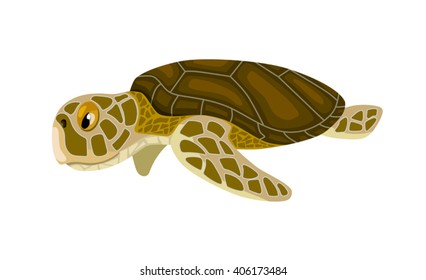 Cartoon Isolated Sea Turtle In Pale Colors, Its Skin With A Kind Of Tiles On It