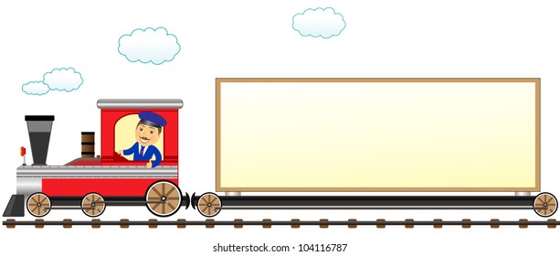 cartoon isolated train with conductor and space for text