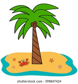 cartoon isolated tropical coconut palm tree on white background vector cute illustration