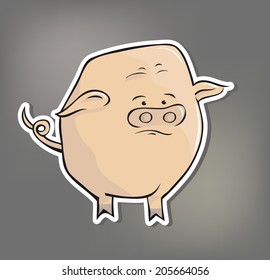 Cartoon isolated unhappy pig (vector)