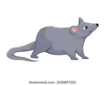Cartoon isolated vector illustration of a cute gray mouse standing in side view. Perfect for children designs, animal themes, educational materials, games, and holiday decorations.