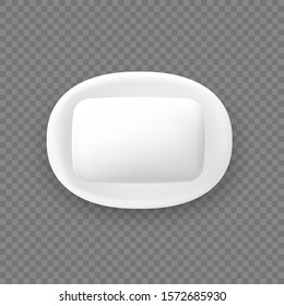 Cartoon isolated white rounded soap on holder
