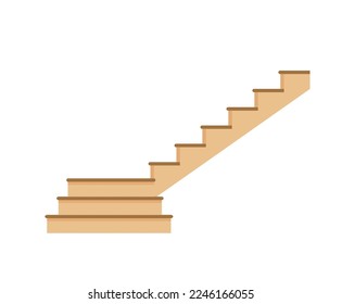 Cartoon isolated wooden and stone stairs, wood staircase and stairway. Modern stair flights without railings, decorative wooden step treads and rock risers, house and castle interior objects