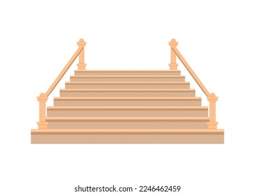 Cartoon isolated wooden and stone stairs, wood staircase and stairway. Modern stair flights without railings, decorative wooden step treads and rock risers, house and castle interior objects