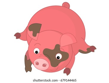 cartoon isolated young pig being happy and playing in mud / isolated vector / illustration for children