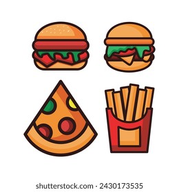 Cartoon isometric burger, pizza, potato icon, isolated vector illustration