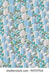 Cartoon isometric city with buildings