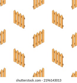 Cartoon isometric fence seamless pattern. Set of wooden fence for games. 3d set in isometric projection. Vector illustration in cartoon and game style.