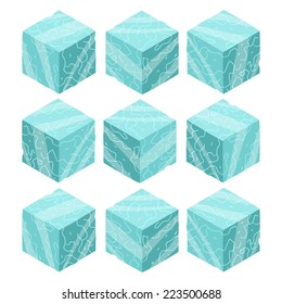 Cartoon Isometric ice game brick cubes set. The vector illustration for ui, web games, tablets, wallpapers, and patterns.