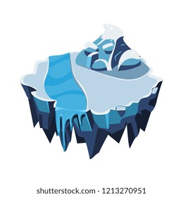Cartoon Isometric Icy Island for Game, Vector Illustration