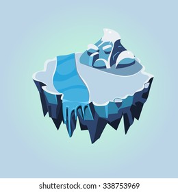 Cartoon Isometric Icy Island for Game, Vector Element