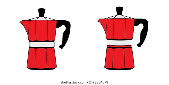 Cartoon Italian coffee moka pot, red coffee percolator icon. Kitchen tools. Coffee can or pot, espresso machine. coffee maker or moka pot. Italy hot coffeemaker.