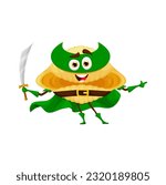 Cartoon Italian conchiglioni pasta superhero character or funny guardian, vector kids super hero. Cute Italian pasta food personage, conchiglioni in defender mask and power cape with magic sword