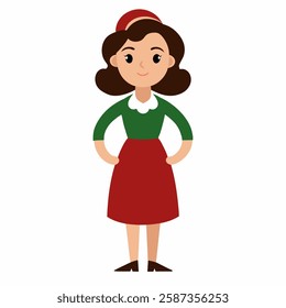  cartoon Italian woman in traditional clothes Italy .Suitable for children's books, sticker,t shirt design, mascot, logo.Vector illustration isolated on white background Pro Vector