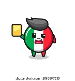 cartoon italy flag character as a football referee giving a yellow card , cute style design for t shirt, sticker, logo element
