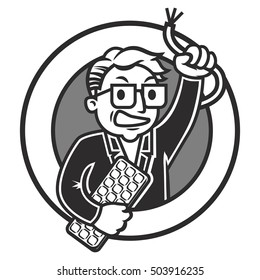 Cartoon, IT-angry man holding a keyboard, internet cable